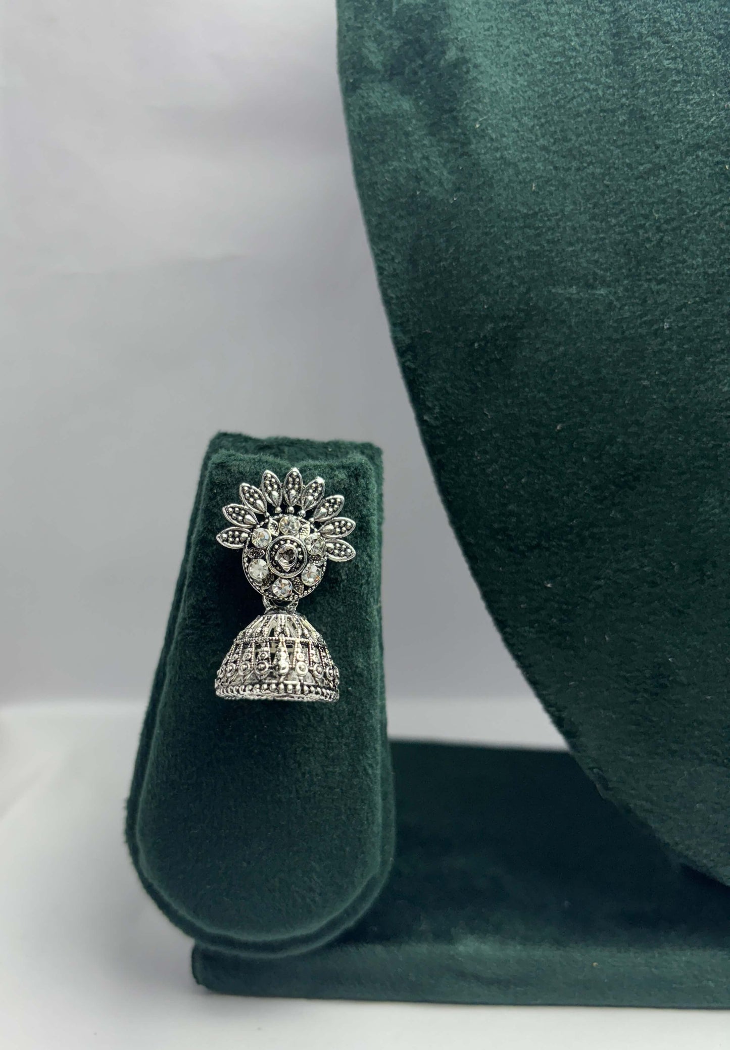 Pair of silver oxidized jhumka earrings