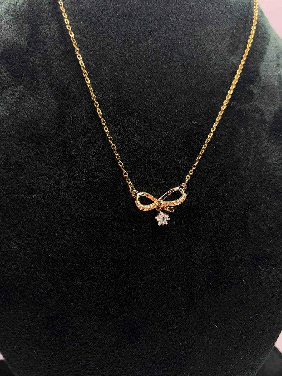 Chic Gold-Plated Bow Pendant Necklace | Daily Wear Necklace by AUREYA