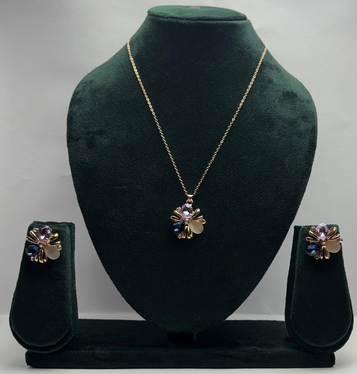Elegant Floral Crystal Pendant Necklace Set | Party, Wedding & Festive Jewelry | AureyaAUREYA FASHIONGreenartificial jewelry