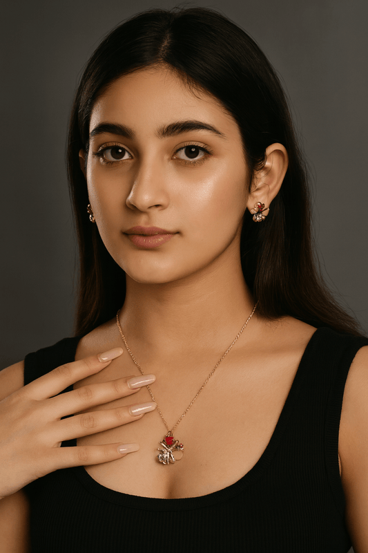 Elegant Floral Crystal Pendant Necklace Set | Party, Wedding & Festive Jewelry | AureyaAUREYA FASHIONRedartificial jewelry