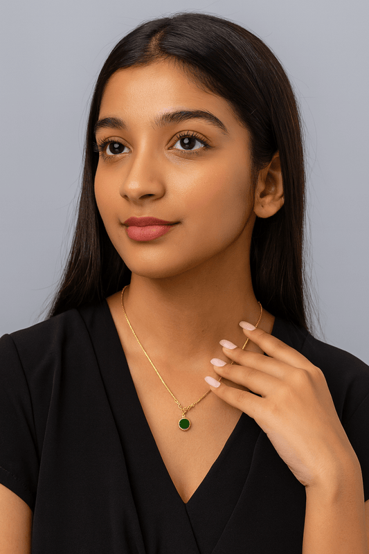 Elegant Round Halo Gem Necklace – Minimalist Jewelery Gift for Her | AureyaGreen14k gold necklacebirthstone pendant