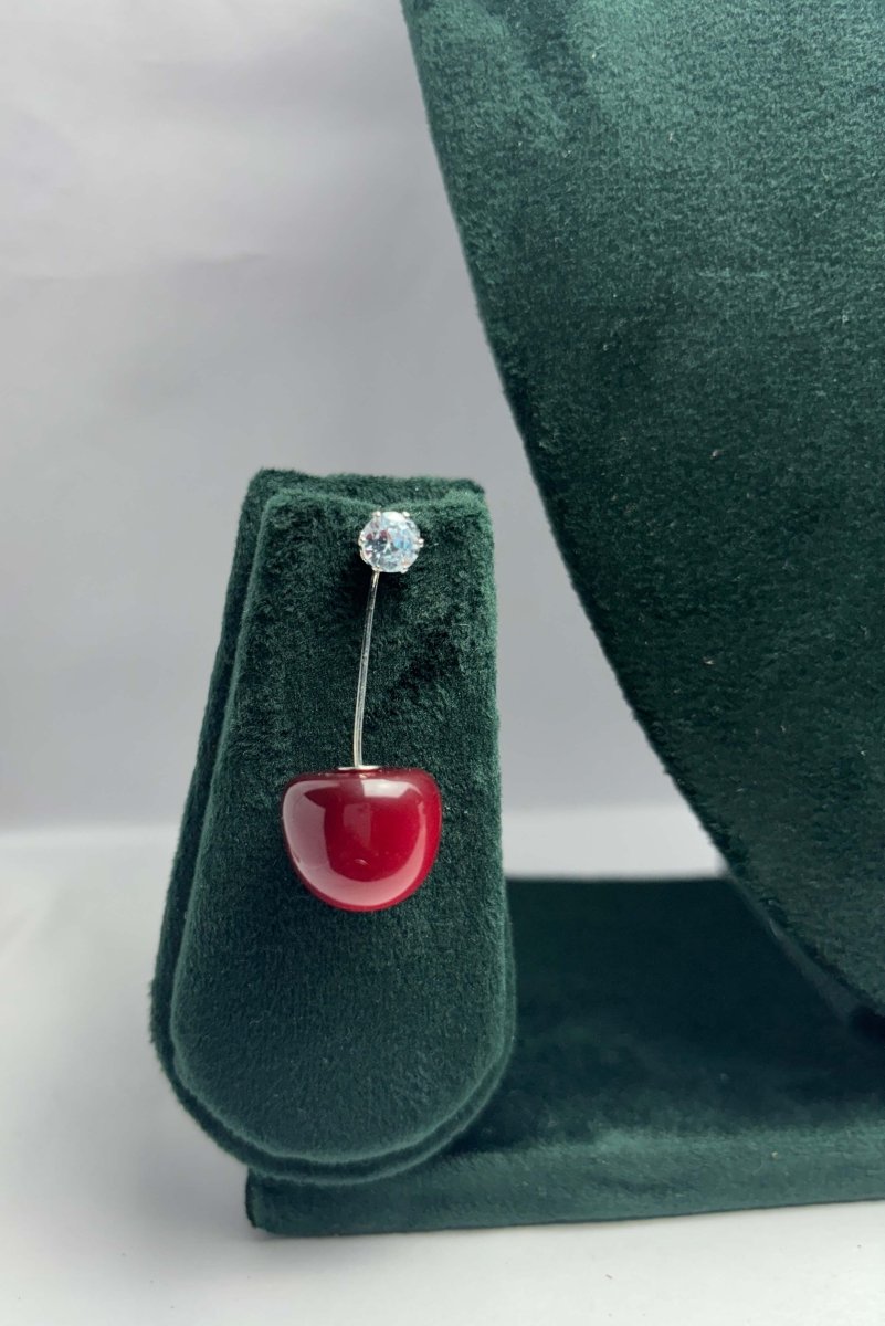 Cherry Crystal Stud Earrings - Minimal Dangle Jewelry | Aureyacherry earringscrystal stud drop earringscute earrings