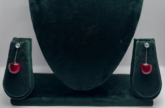 Cherry Crystal Stud Earrings - Minimal Dangle Jewelry | Aureyacherry earringscrystal stud drop earringscute earrings