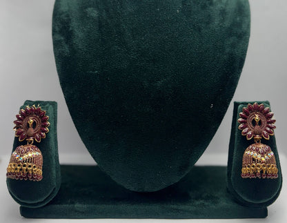 Pair of meharoon peacock jhumka earring 