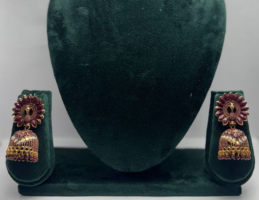 Pair of meharoon peacock jhumka earring 