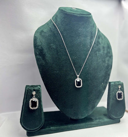 Black Onyx Necklace and Drop Earrings Set | Silver-Tone Party Wear Jewelry | Aureyaartificial jewelry India