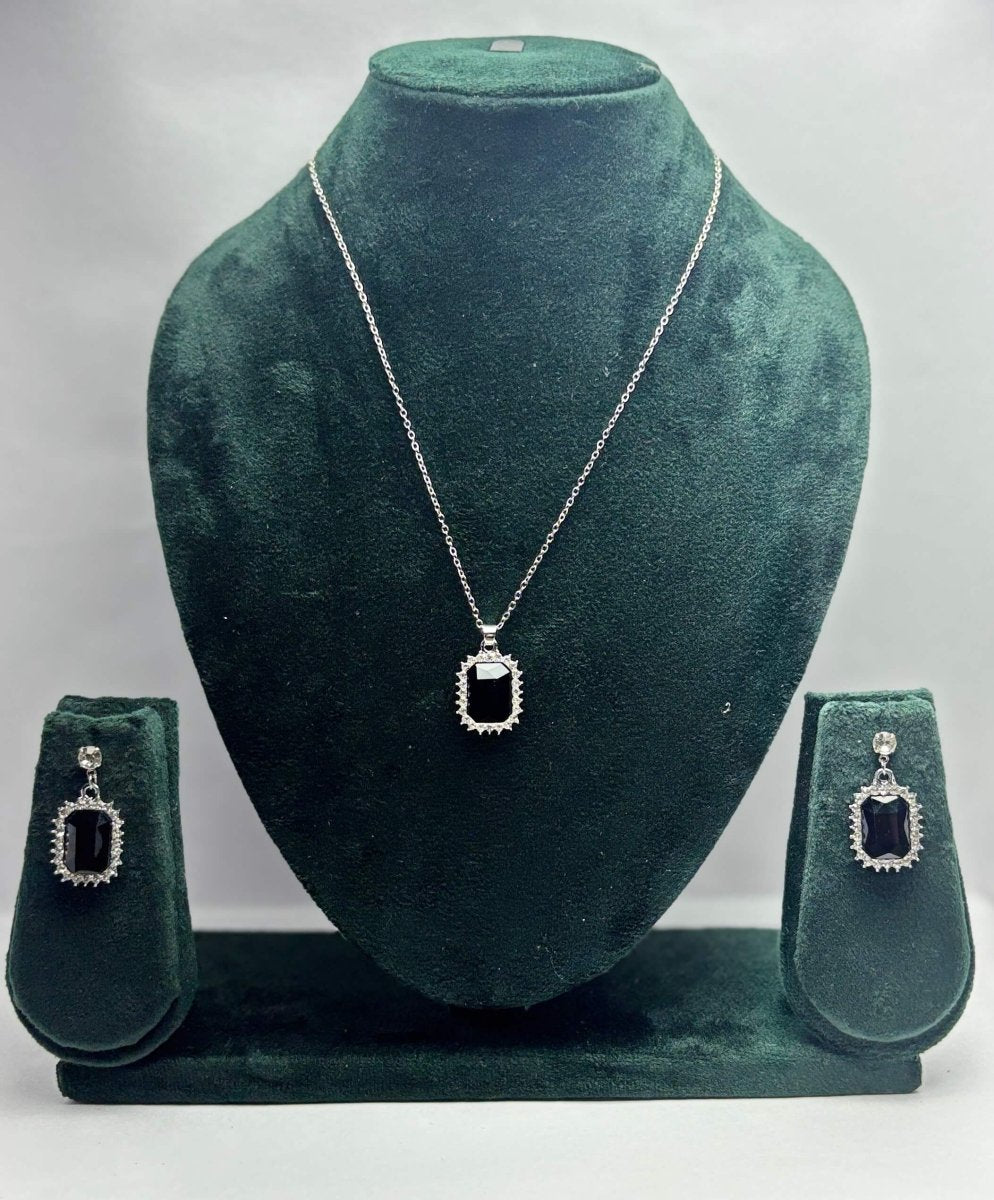 Black Onyx Necklace and Drop Earrings Set | Silver-Tone Party Wear Jewelry | Aureyaartificial jewelry India