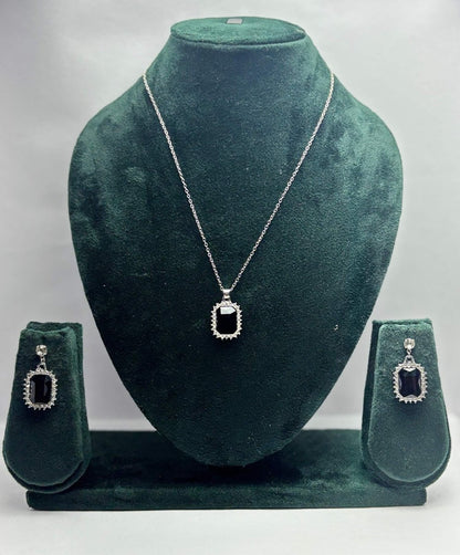 Black Onyx Necklace and Drop Earrings Set | Silver-Tone Party Wear Jewelry | Aureyaartificial jewelry India