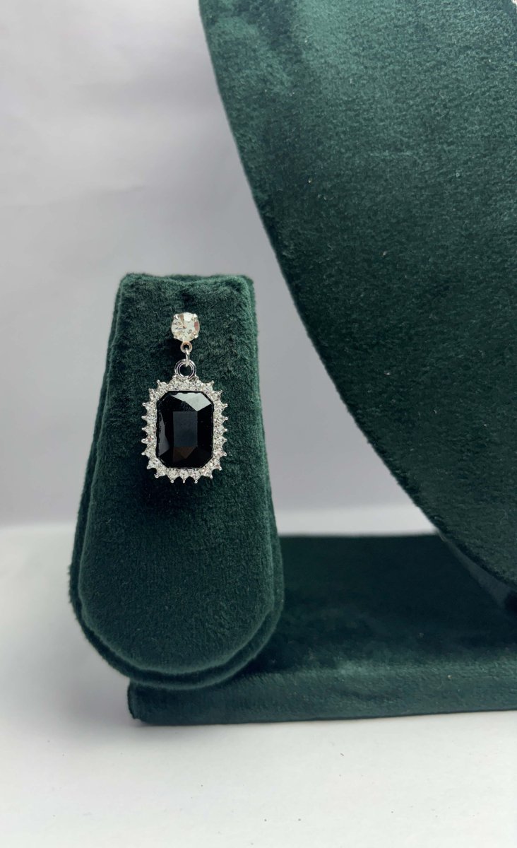 Black Onyx Necklace and Drop Earrings Set | Silver-Tone Party Wear Jewelry | Aureyaartificial jewelry India