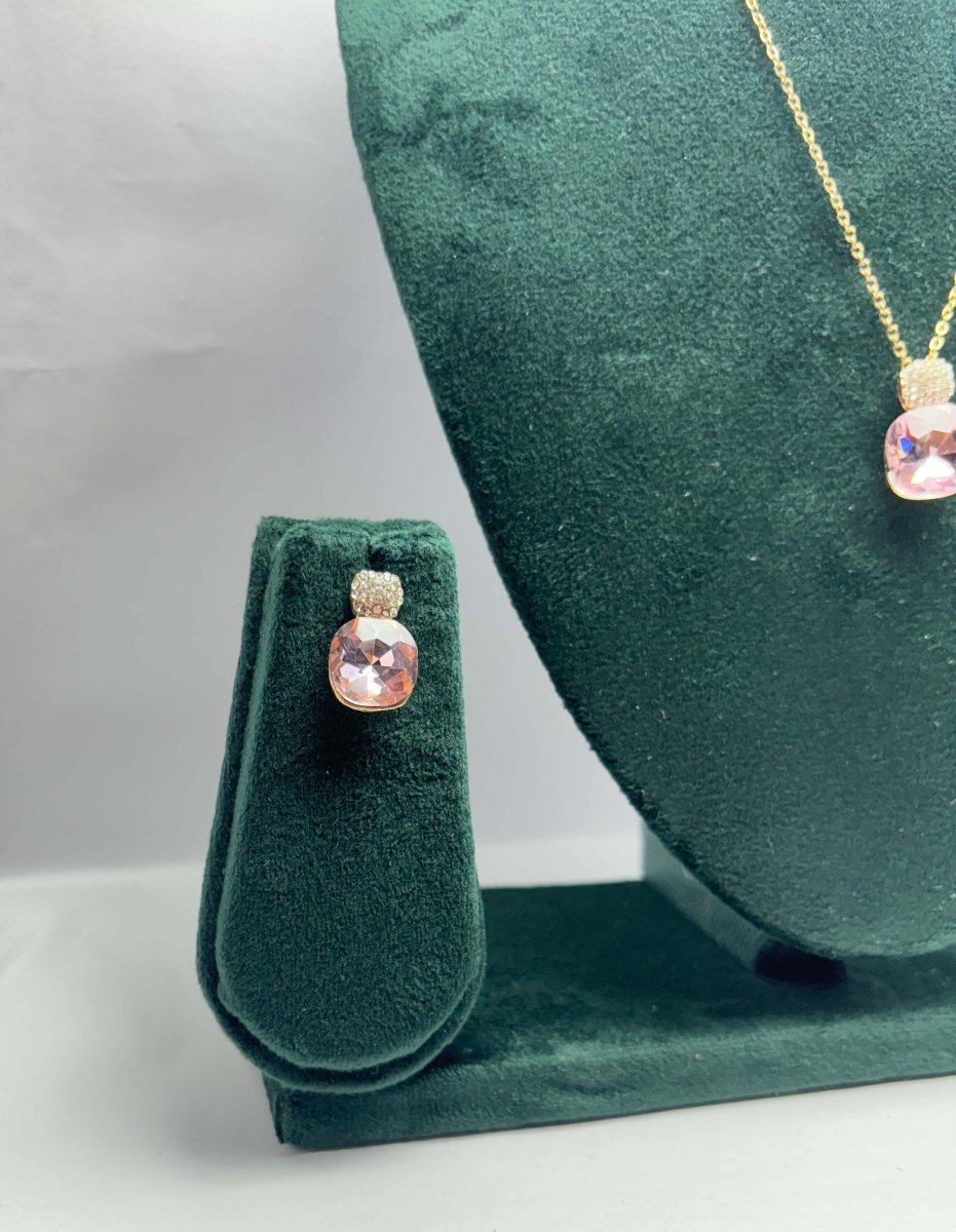 AUREYA Cushion-Cut Crystal Pendant Necklace with Matching Earrings Set – Gold-Tone ChainAUREYA FASHIONClear