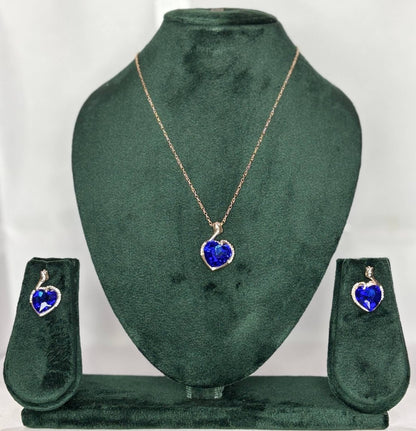 Aureya Heart Crystal Pendant Necklace Set for Women | Sparkling Solitaire Heart Pendant | AureyaBlueadjustable chain