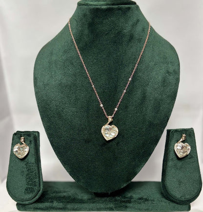 Aureya Heart Crystal Pendant Necklace Set for Women | Sparkling Solitaire Heart Pendant | AureyaClearadjustable chain