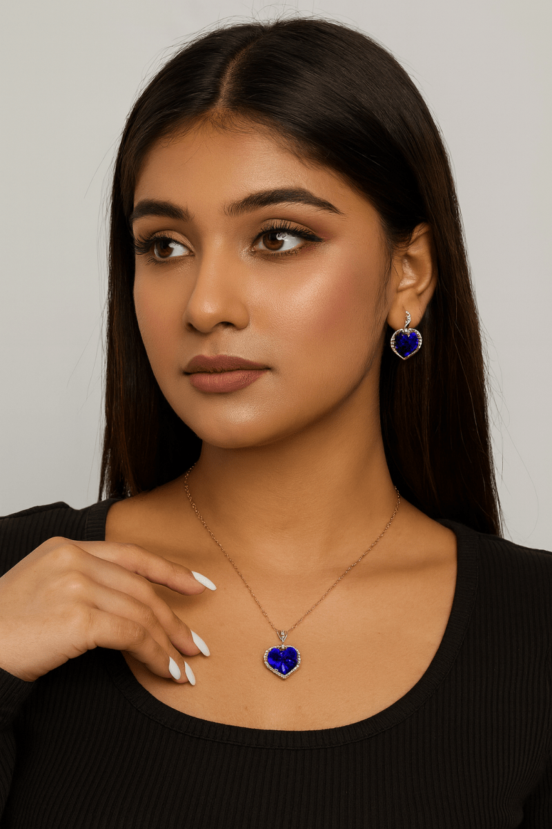 Aureya Heart Crystal Pendant Necklace Set for Women | Sparkling Solitaire Heart Pendant | Aureyaadjustable chain