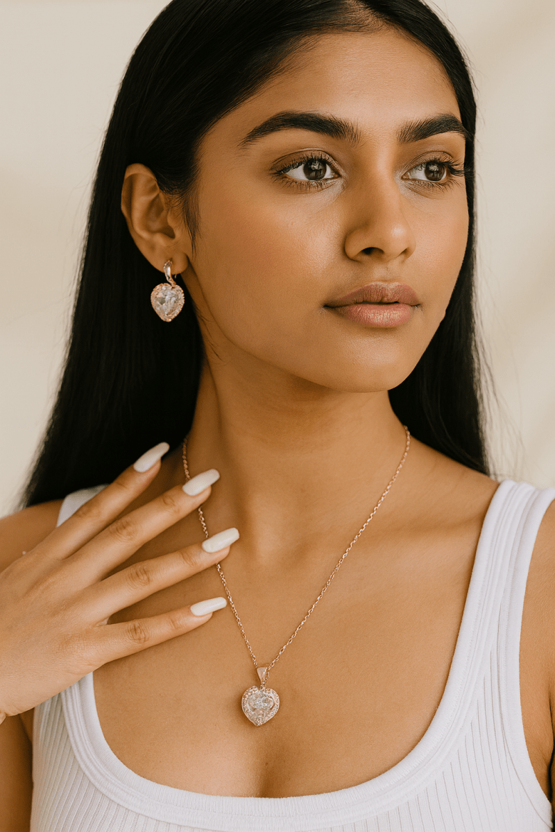 Aureya Heart Crystal Pendant Necklace Set for Women | Sparkling Solitaire Heart Pendant | Aureyaadjustable chain
