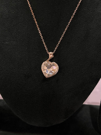 Aureya Heart Crystal Pendant Necklace Set for Women | Sparkling Solitaire Heart Pendant | AureyaClearadjustable chain