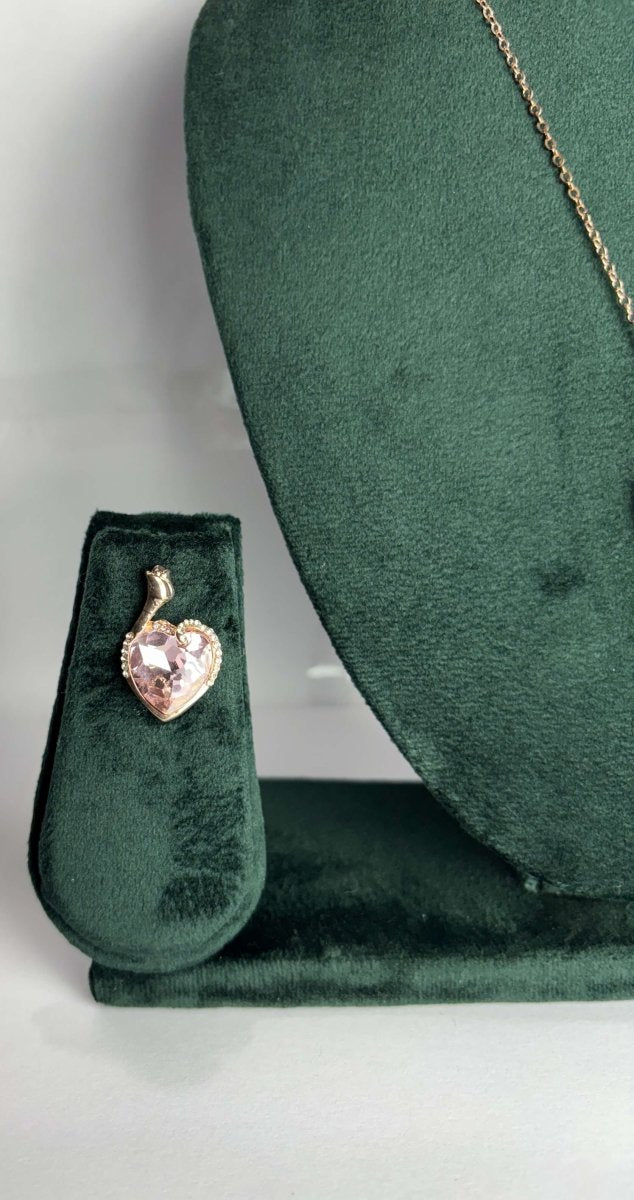 Aureya Heart Crystal Pendant Necklace Set for Women | Sparkling Solitaire Heart Pendant | Aureyalight pinkadjustable chain