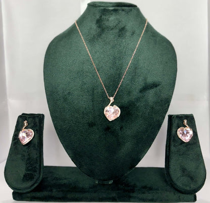 Aureya Heart Crystal Pendant Necklace Set for Women | Sparkling Solitaire Heart Pendant | Aureyalight pinkadjustable chain