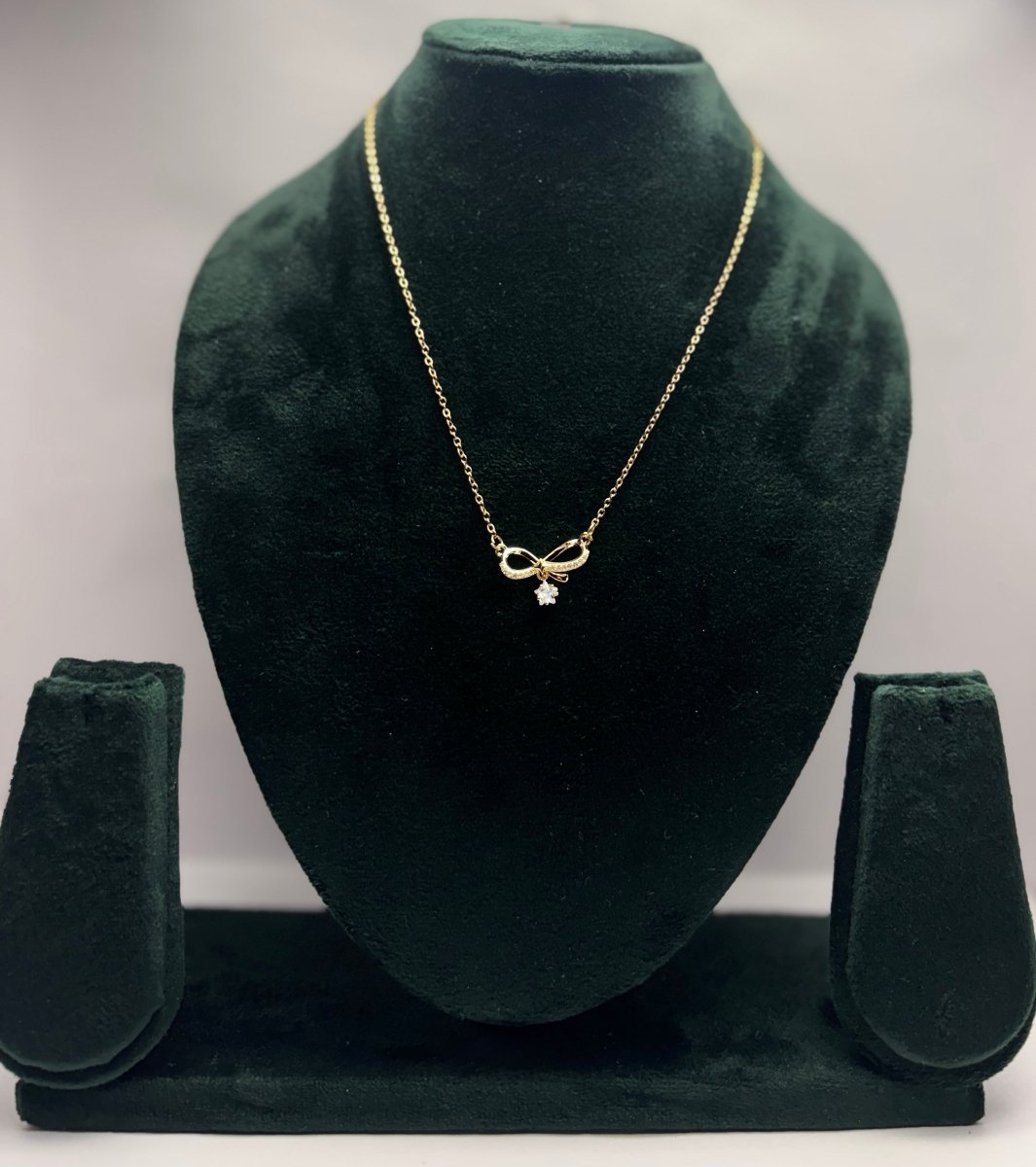 Chic Gold-Plated Bow Pendant Necklace | Daily Wear Necklace by AUREYA