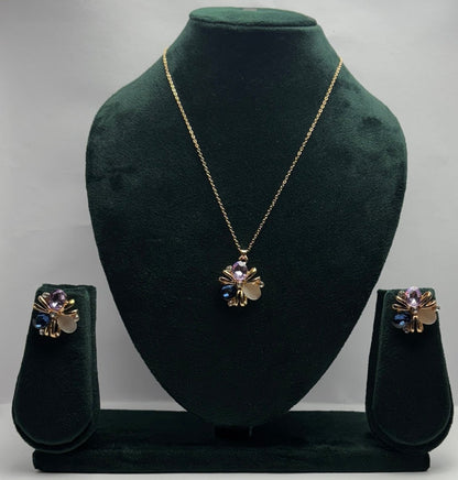 Elegant Floral Crystal Pendant Necklace Set | Party, Wedding & Festive Jewelry | AureyaAUREYA FASHIONGreenartificial jewelry