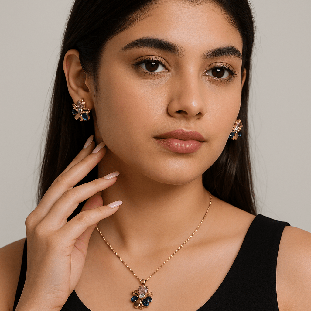 Elegant Floral Crystal Pendant Necklace Set | Party, Wedding & Festive Jewelry | AureyaAUREYA FASHIONPurpleartificial jewelry