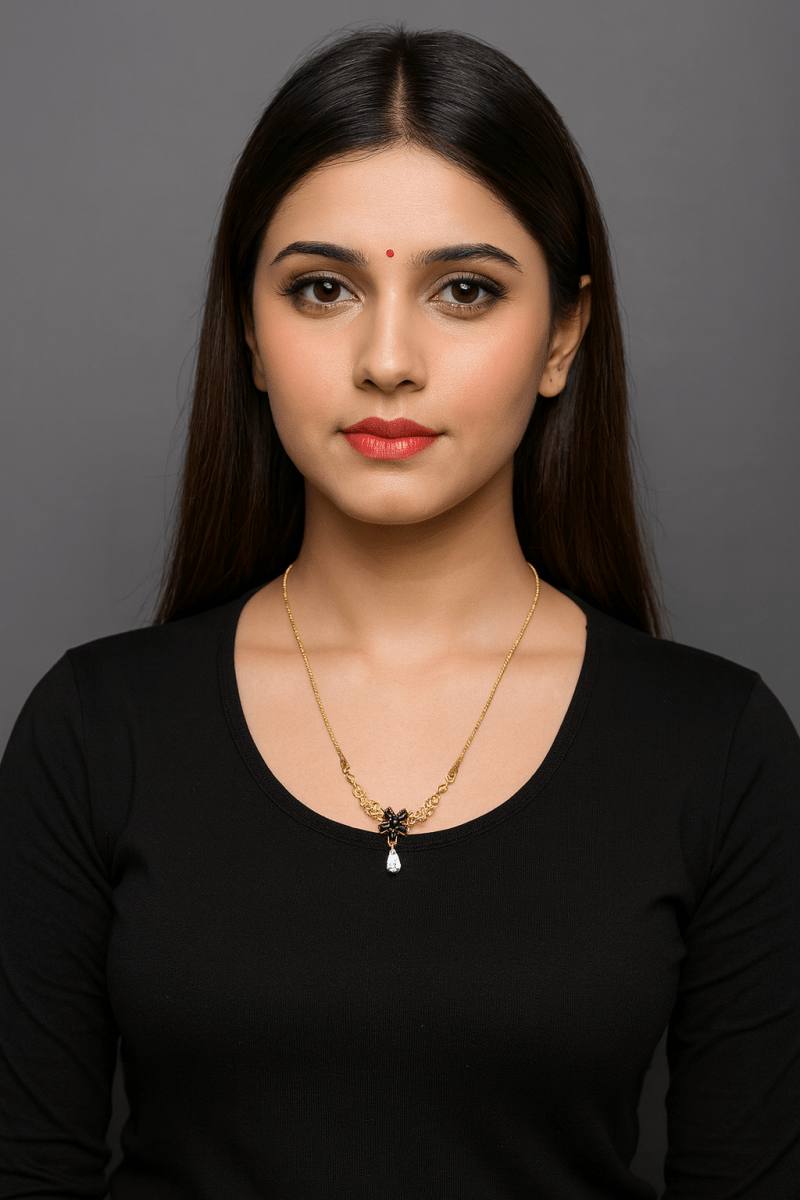 Elegant Gold-Tone Floral Pendant Necklace | Party Wear & Ethnic Jewelry | AureyaAUREYA FASHIONBlackadjustable chain necklace