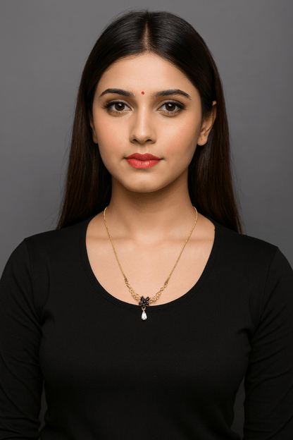Elegant Gold-Tone Floral Pendant Necklace | Party Wear & Ethnic Jewelry | AureyaAUREYA FASHIONBlackadjustable chain necklace