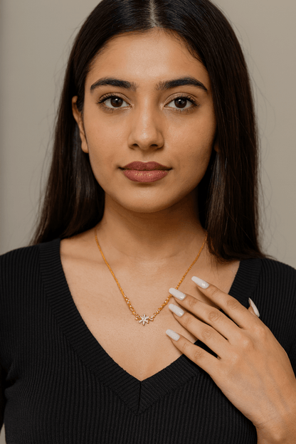 Elegant Gold-Tone Floral Pendant Necklace | Party Wear & Ethnic Jewelry | AureyaAUREYA FASHIONClearadjustable chain necklace