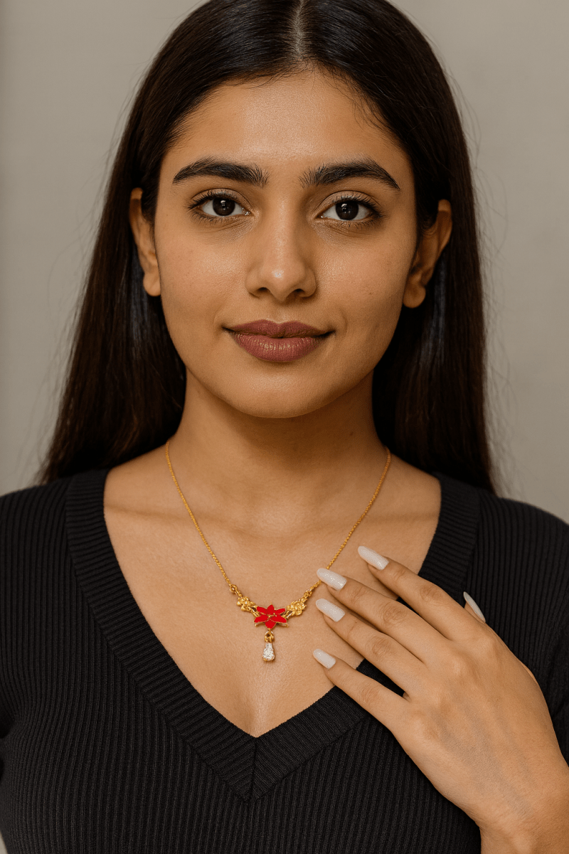 Elegant Gold-Tone Floral Pendant Necklace | Party Wear & Ethnic Jewelry | AureyaAUREYA FASHIONRedadjustable chain necklace