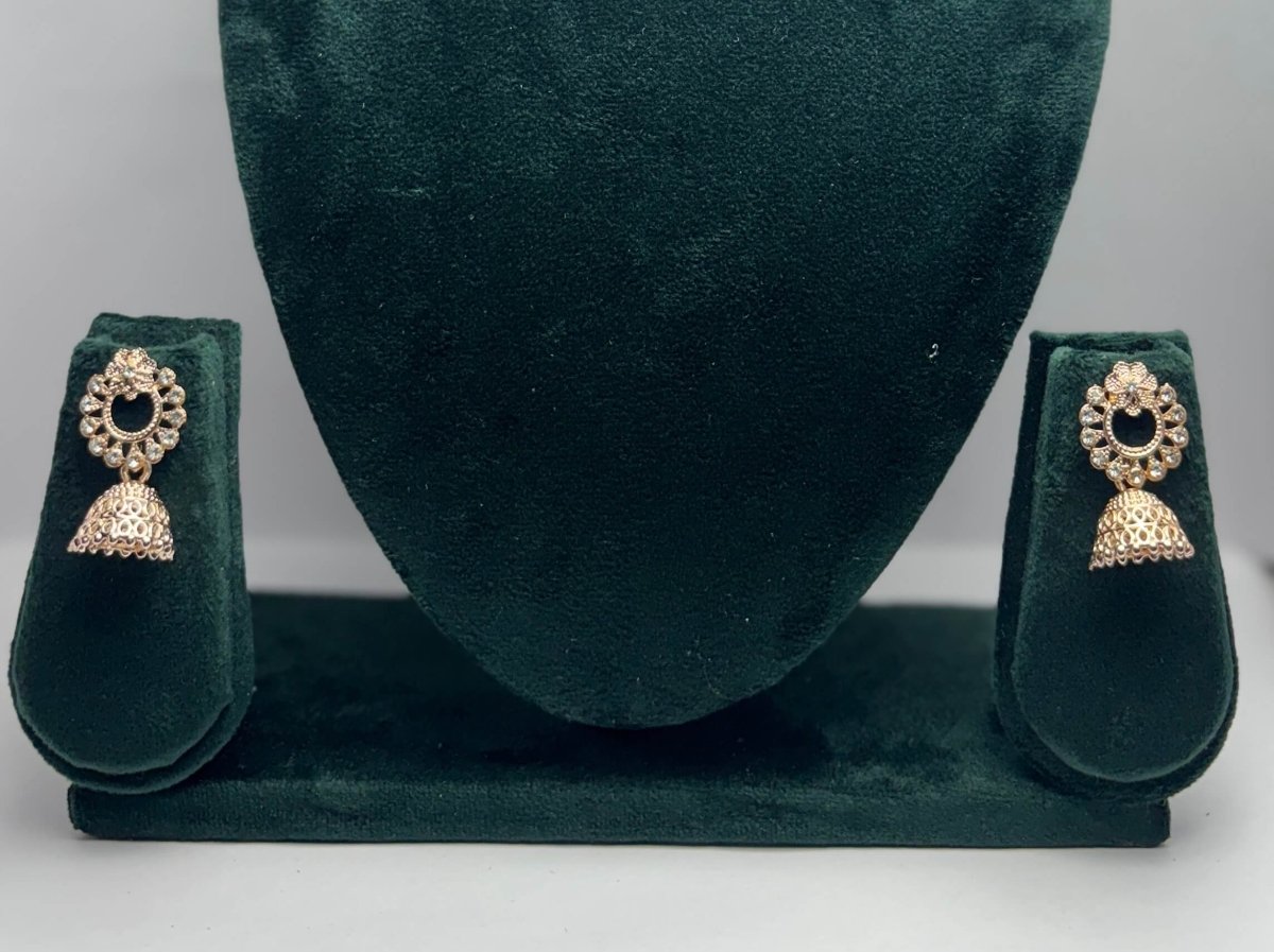 Gold-Tone Jhumka Earrings - Stone Studded Floral Top | Party & Ethnic Wear | Aureyabridal jhumka earrings