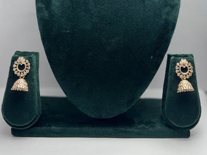 Gold-Tone Jhumka Earrings - Stone Studded Floral Top | Party & Ethnic Wear | Aureyabridal jhumka earrings