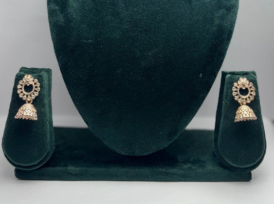 Gold-Tone Jhumka Earrings - Stone Studded Floral Top | Party & Ethnic Wear | Aureyabridal jhumka earrings