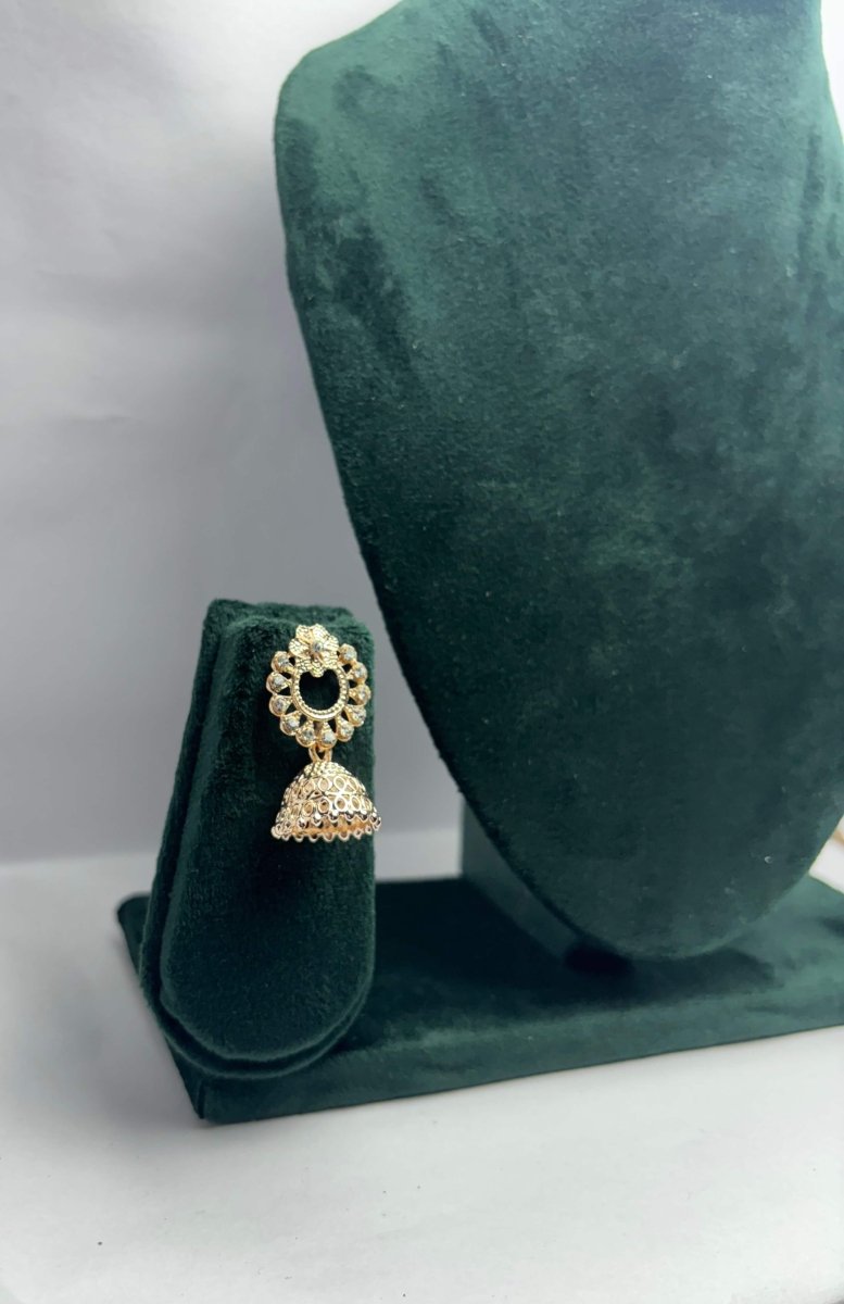 Gold-Tone Jhumka Earrings - Stone Studded Floral Top | Party & Ethnic Wear | Aureyabridal jhumka earrings
