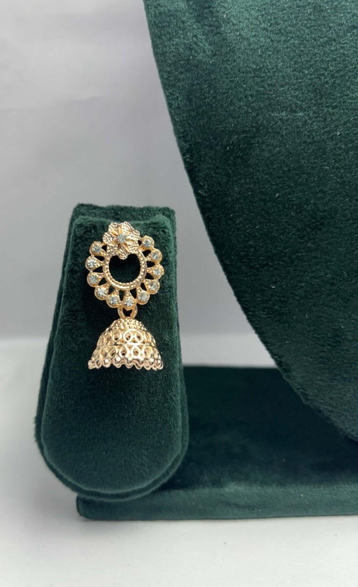 Gold-Tone Jhumka Earrings - Stone Studded Floral Top | Party & Ethnic Wear | Aureyabridal jhumka earrings