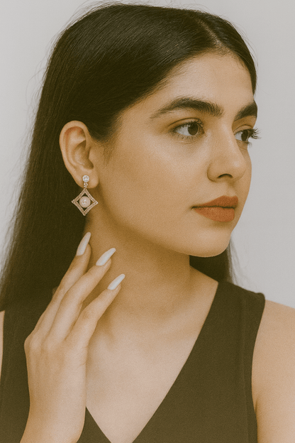 Gold Plated Elegant Pearl Diamond Stud Earrings | CZ Stones, Party & Ethnic Wear | Aureyaaffordable jewelry online