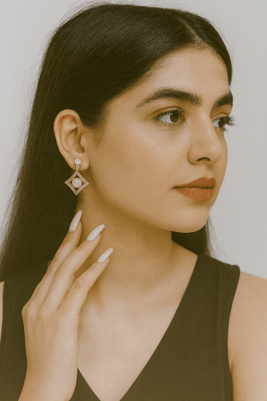 Gold Plated Elegant Pearl Diamond Stud Earrings | CZ Stones, Party & Ethnic Wear | Aureyaaffordable jewelry online