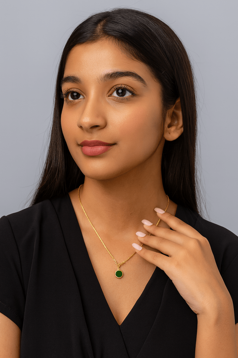 Elegant Round Halo Gem Necklace – Minimalist Jewelery Gift for Her | AureyaGreen14k gold necklacebirthstone pendant