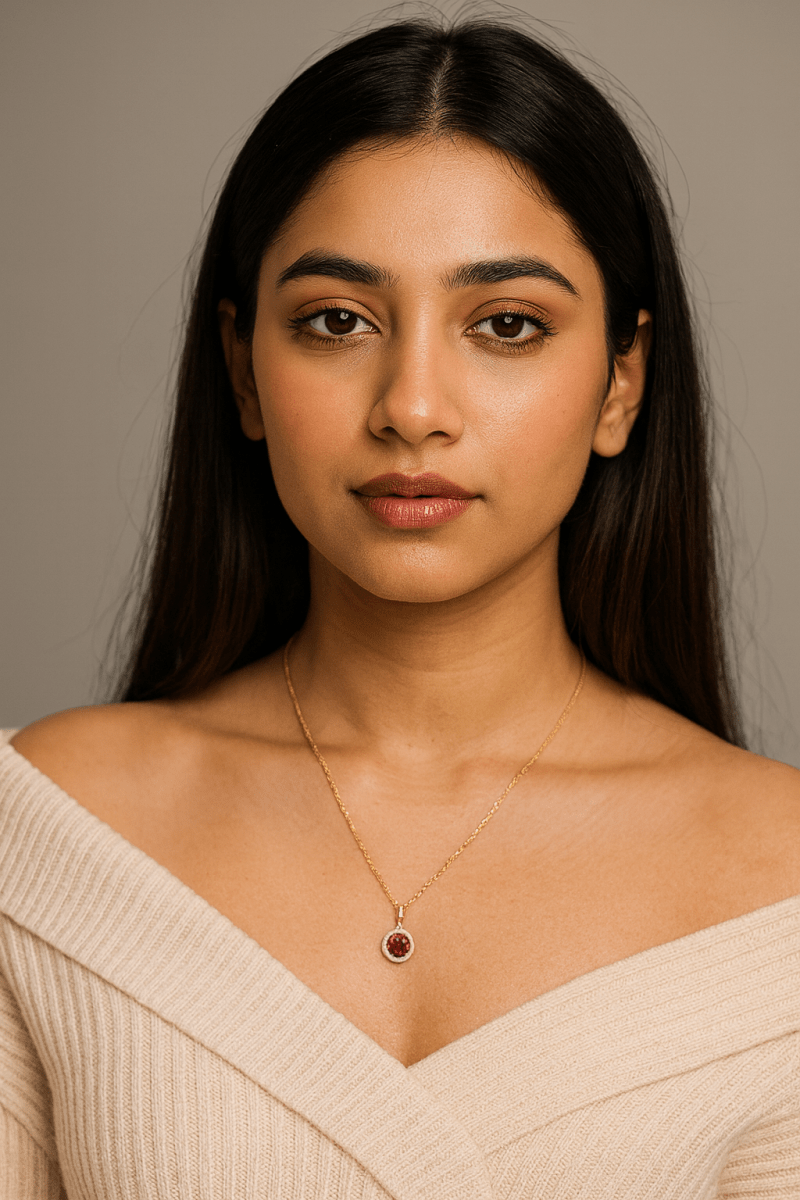 Elegant Round Halo Gem Necklace – Minimalist Jewelery Gift for Her | AureyaRed14k gold necklacebirthstone pendant