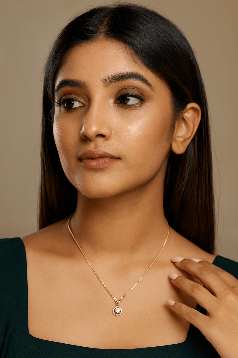 Elegant Round Halo Gem Necklace – Minimalist Jewelery Gift for Her | AureyaWhite14k gold necklacebirthstone pendant