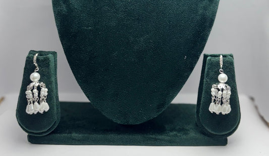 AUREYA Elegant White Pearl Chandelier Earrings – Silver-Tone Jhumka Drop for Bridal & Party Wearbridal earrings for women