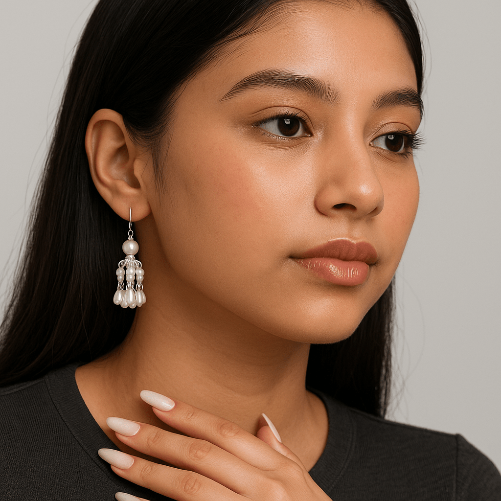 AUREYA Elegant White Pearl Chandelier Earrings – Silver-Tone Jhumka Drop for Bridal & Party Wearbridal earrings for women