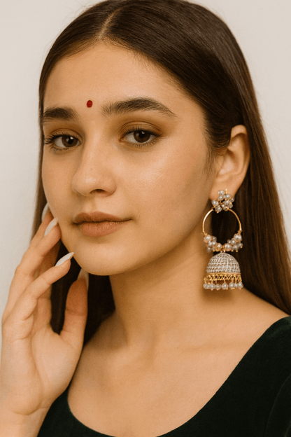 Aureya Gold Plated Jhumka Hoops - Traditional Indian Party Earrings | AureyaGraybeaded jhumka earringsdome jhumka design