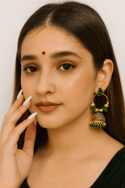 Aureya Gold Plated Jhumka Hoops - Traditional Indian Party Earrings | AureyaGreenbeaded jhumka earringsdome jhumka design