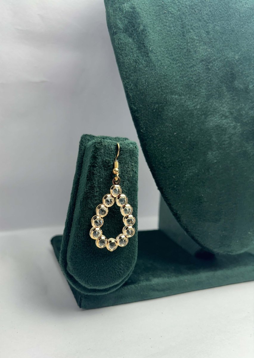 Gold-Tone Teardrop Crystal Dangler Earrings – Party Wear for Women | Aureyabezel set crystalscrystal dangler earrings