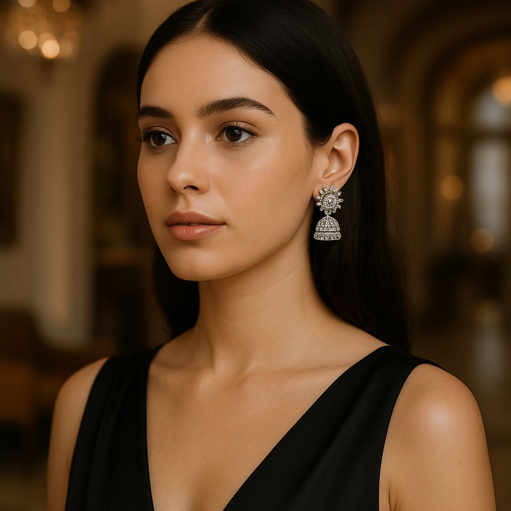 Floral Oxidized Silver Jhumka Stud Earrings - Perfect for Daily & Festive Wear | Aureyaboho ethnic earringsdaily wear