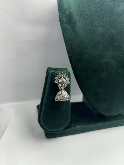 Floral Oxidized Silver Jhumka Stud Earrings - Perfect for Daily & Festive Wear | Aureyaboho ethnic earringsdaily wear