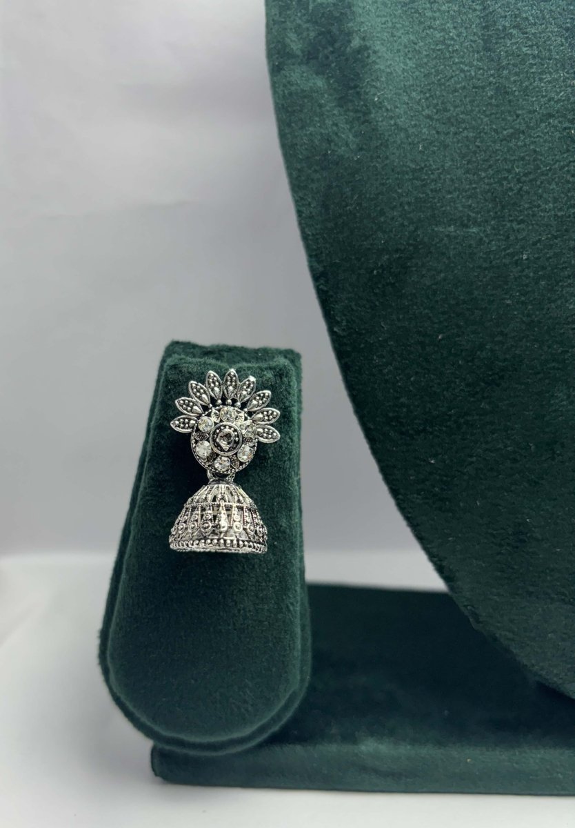Floral Oxidized Silver Jhumka Stud Earrings - Perfect for Daily & Festive Wear | Aureyaboho ethnic earringsdaily wear
