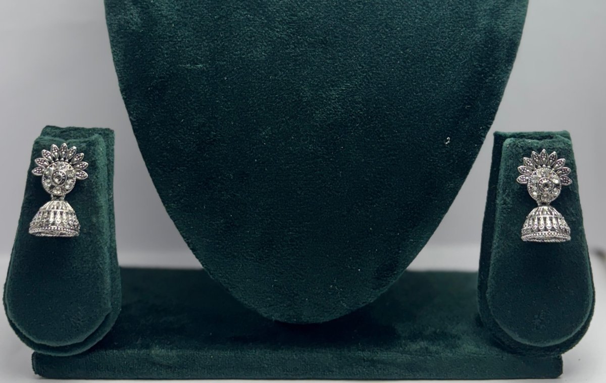 Floral Oxidized Silver Jhumka Stud Earrings - Perfect for Daily & Festive Wear | Aureyaboho ethnic earringsdaily wear