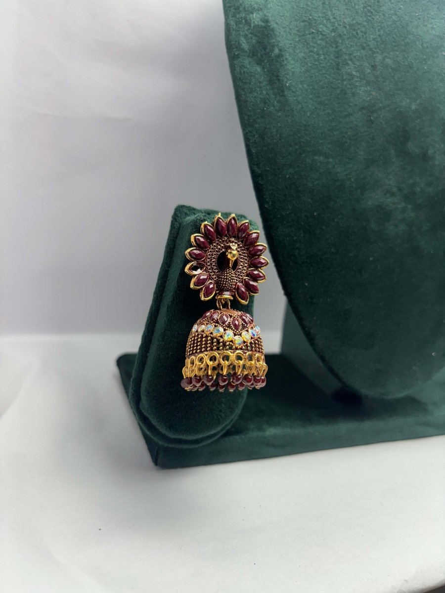 Gold Plated Peacock Jhumka Earrings with Stones - Trendy Ethnic Party Wear | AureyaGreenantique finish earrings