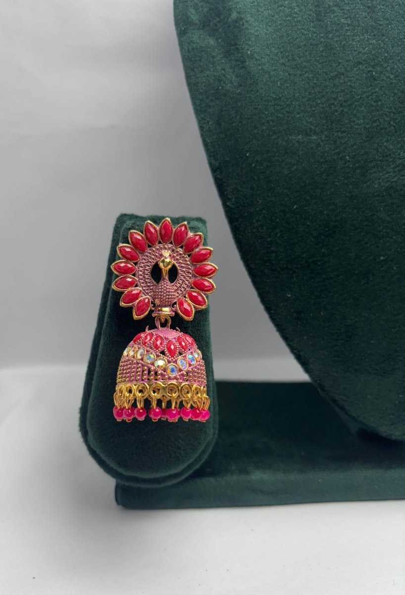 Gold Plated Peacock Jhumka Earrings with Stones - Trendy Ethnic Party Wear | AureyaGreenantique finish earrings