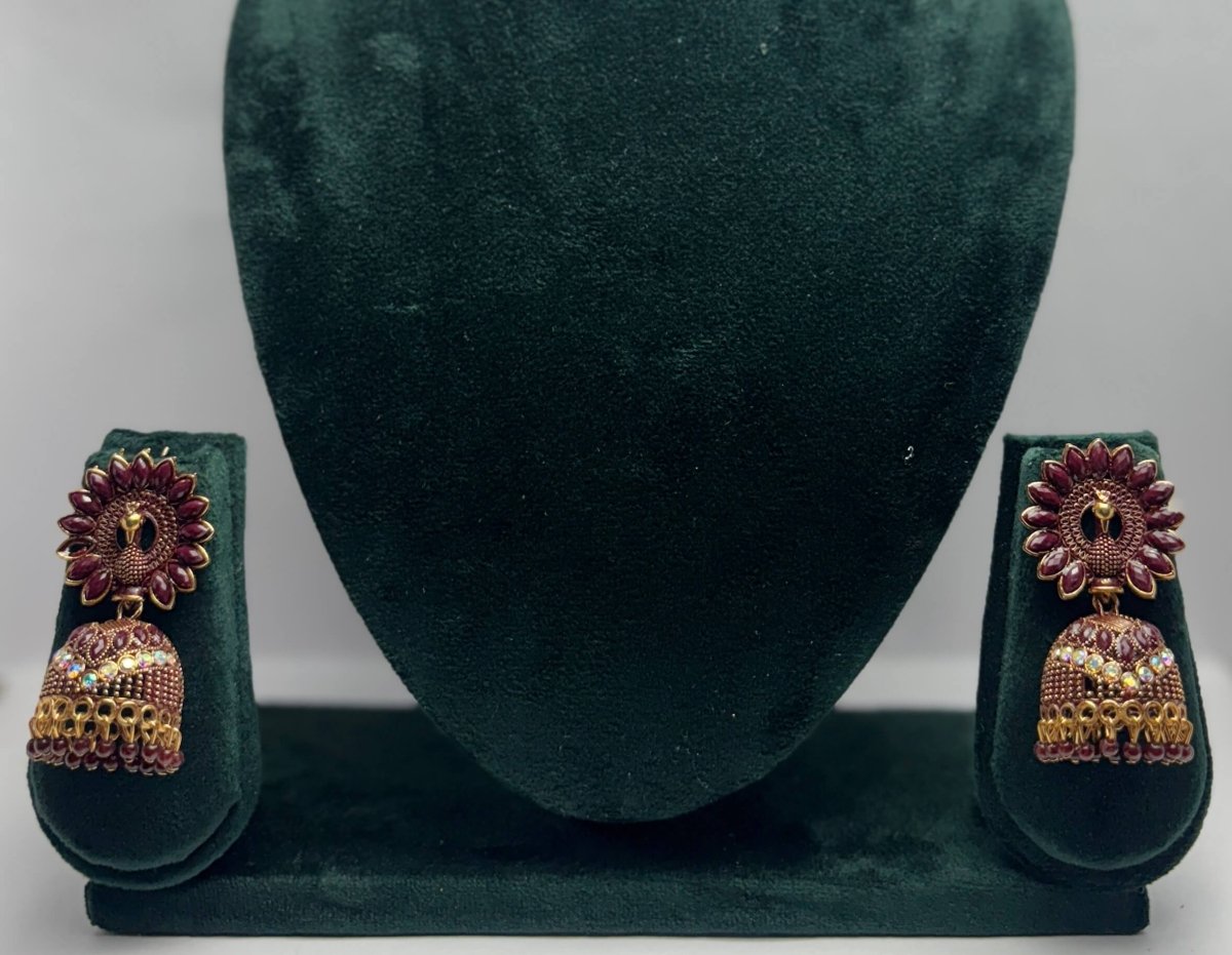 Gold Plated Peacock Jhumka Earrings with Stones - Trendy Ethnic Party Wear | AureyaGreenantique finish earrings